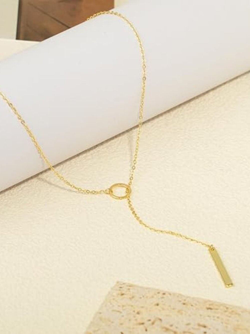 Dainty Lariat Y Necklace – 14K Gold/Silver Plated Layered Pendant Mother’s Day - Picture 4 of 7